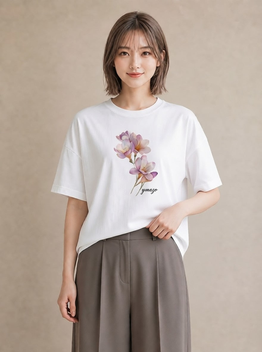 デザインTシャツ レディース パンジー 花 花柄 イラスト カジュアル デート 帰省 白T