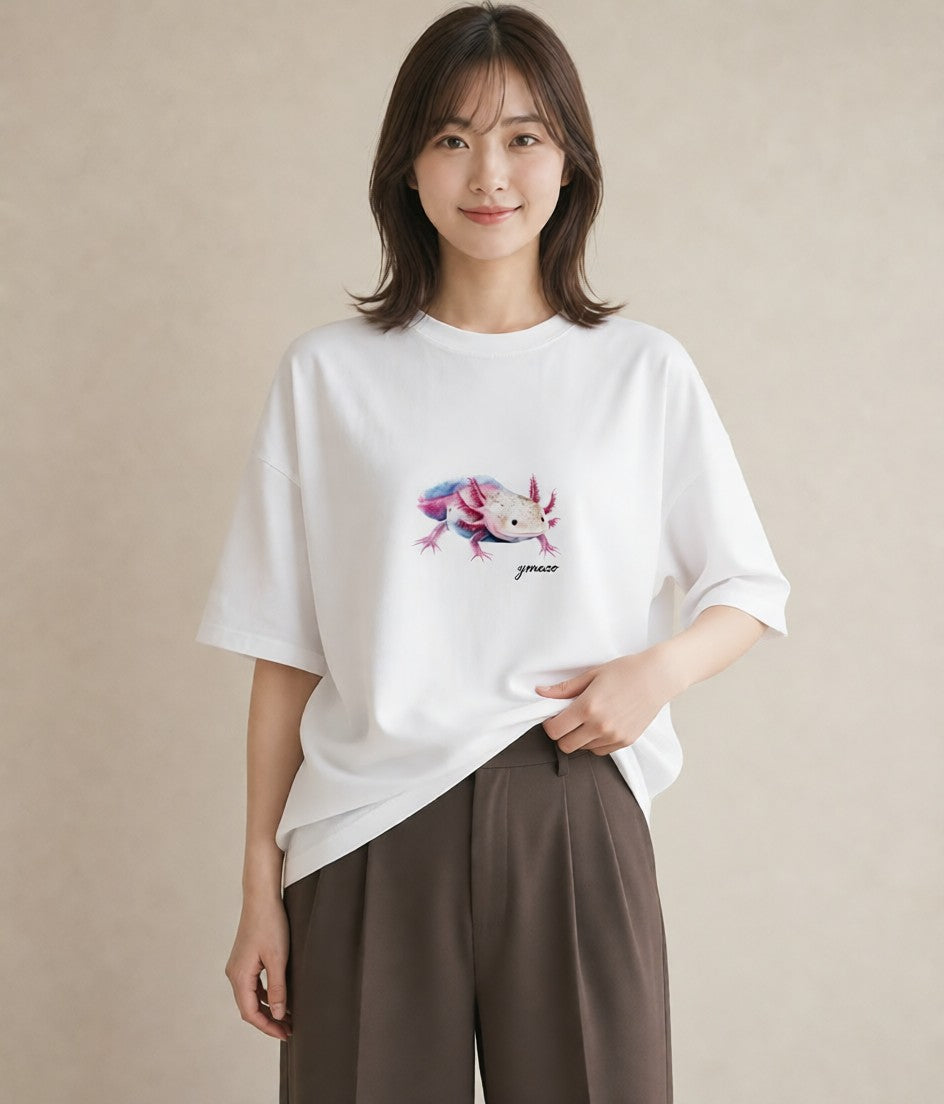 Tシャツ レディース ウーパールーパー ペット 動物 イラスト ゆるコーデ 姉妹 送別ギフト 白T