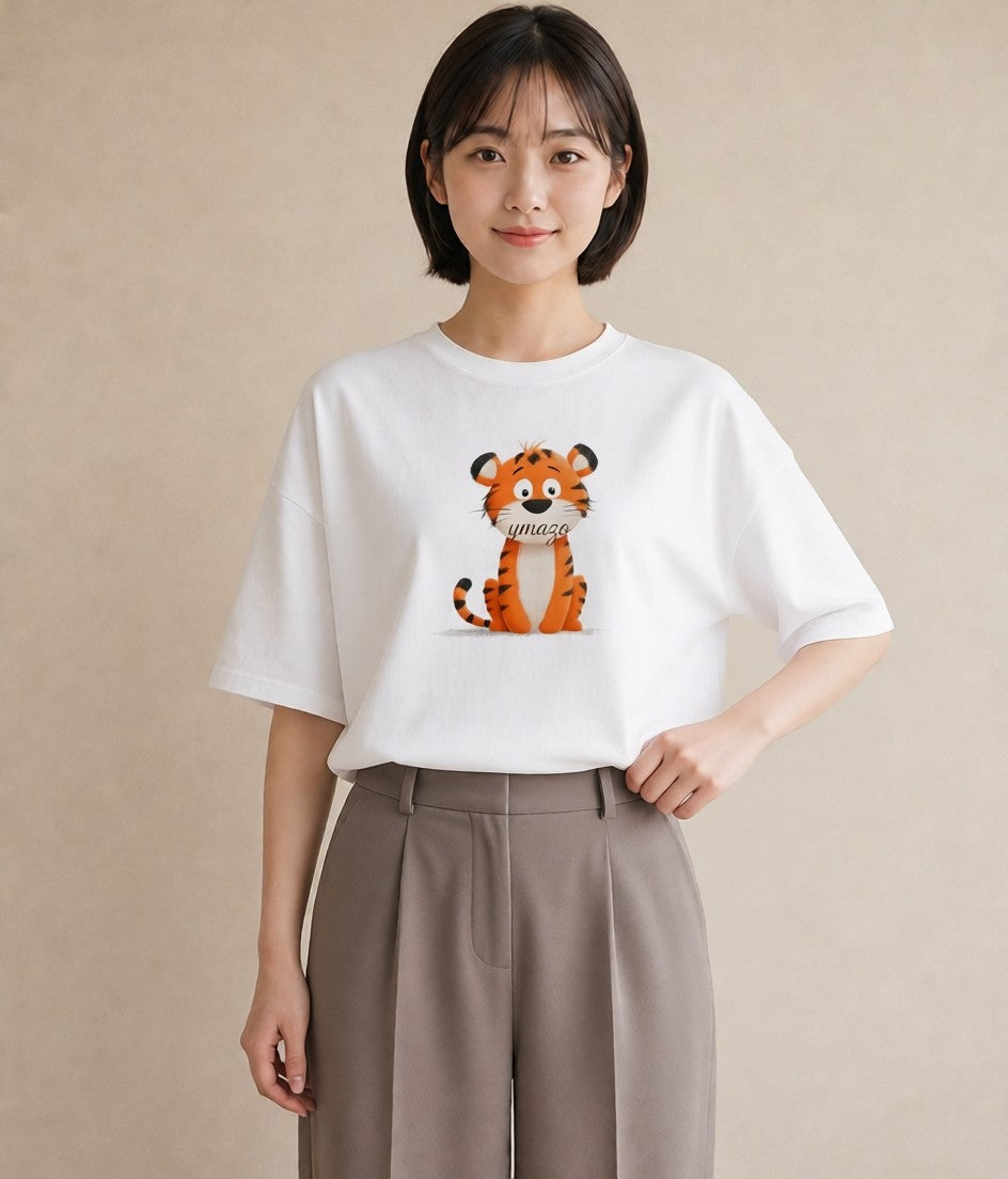 Tシャツ レディース とら 動物 アニマル イラスト 水彩風 通勤 在宅 白T