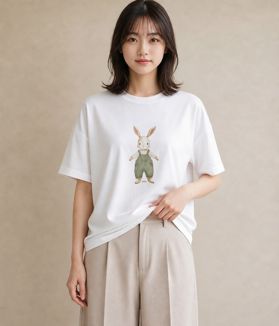 グラフィックTシャツ レディース うさぎ ウサギ ラビット ペット 動物 イラスト フェミニン 在宅 公園 白T