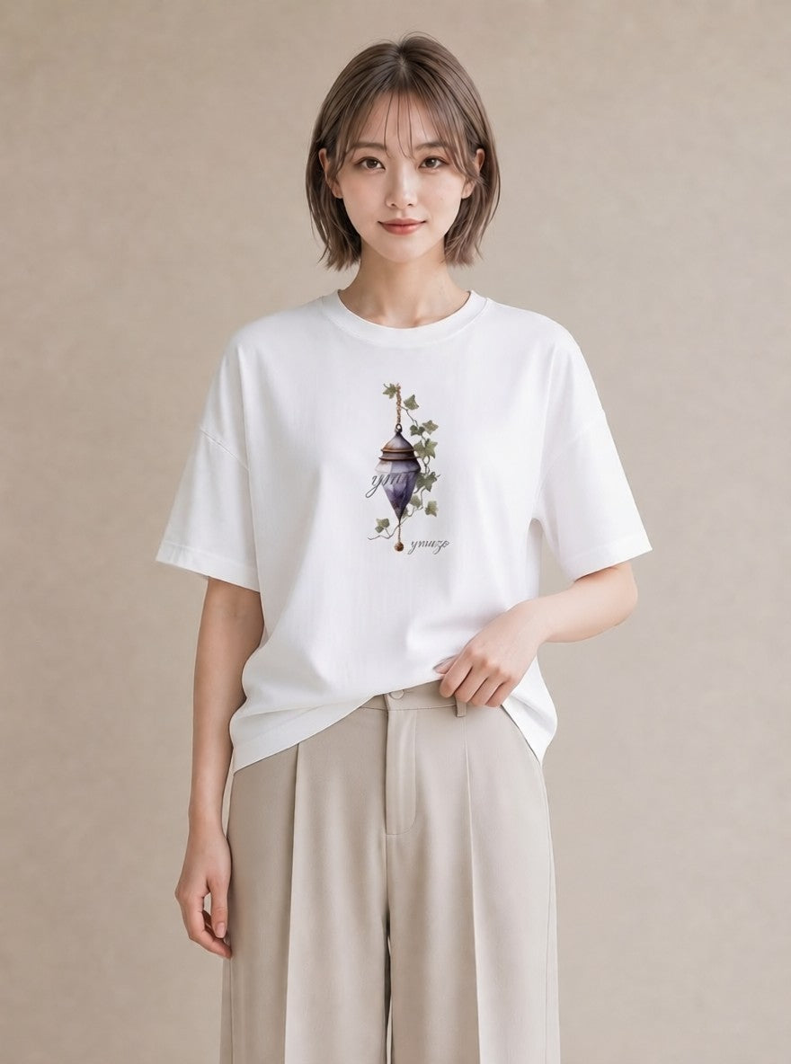 Tシャツ レディース 街灯 夜霧 夜 ナチュラル アンティーク イラスト ヴィンテージ風 親子 20代 白T