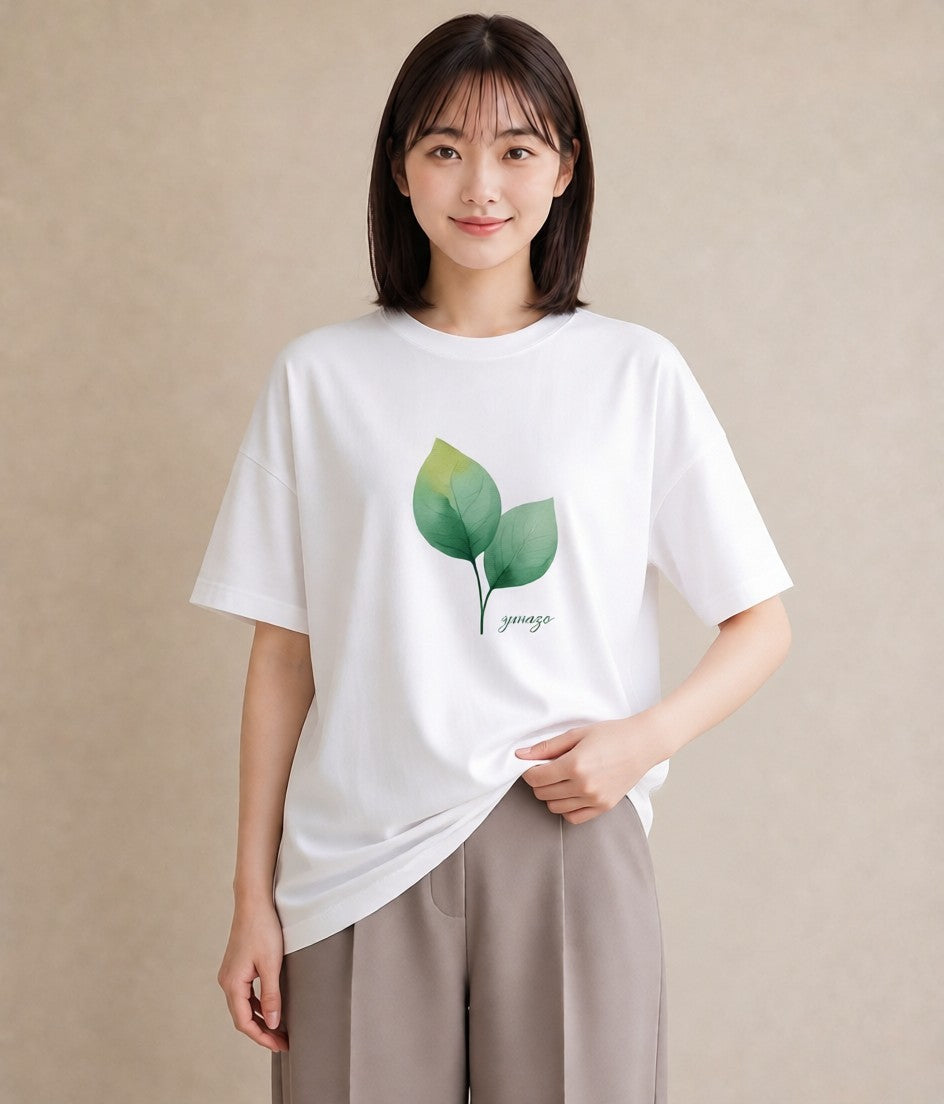 半袖Tシャツ レディース 苔 植物 ボタニカル イラスト ニュアンス 帰省 ラフ 白T