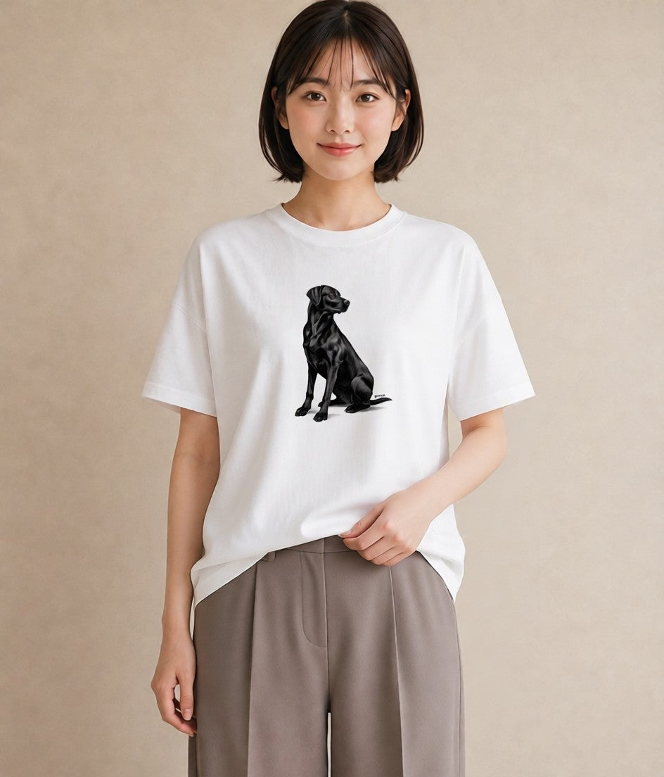 プリントTシャツ レディース ラブラドールレトリバー 犬 いぬ イラスト きれいめ カフェ服 クリスマス 白T