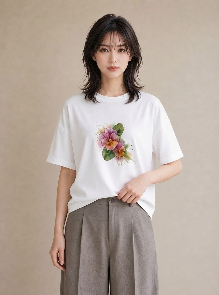 グラフィックTシャツ レディース あさがお 朝顔 花 花柄 イラスト シック 通勤 在宅 白T