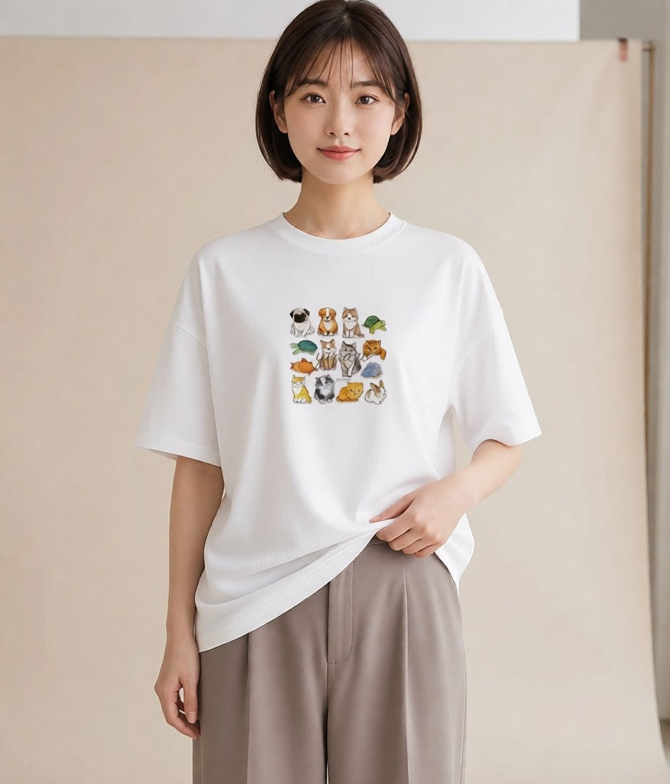 プリントTシャツ レディース パグ 犬 いぬ イラスト ヴィンテージ風 ギフト 母の日 白T
