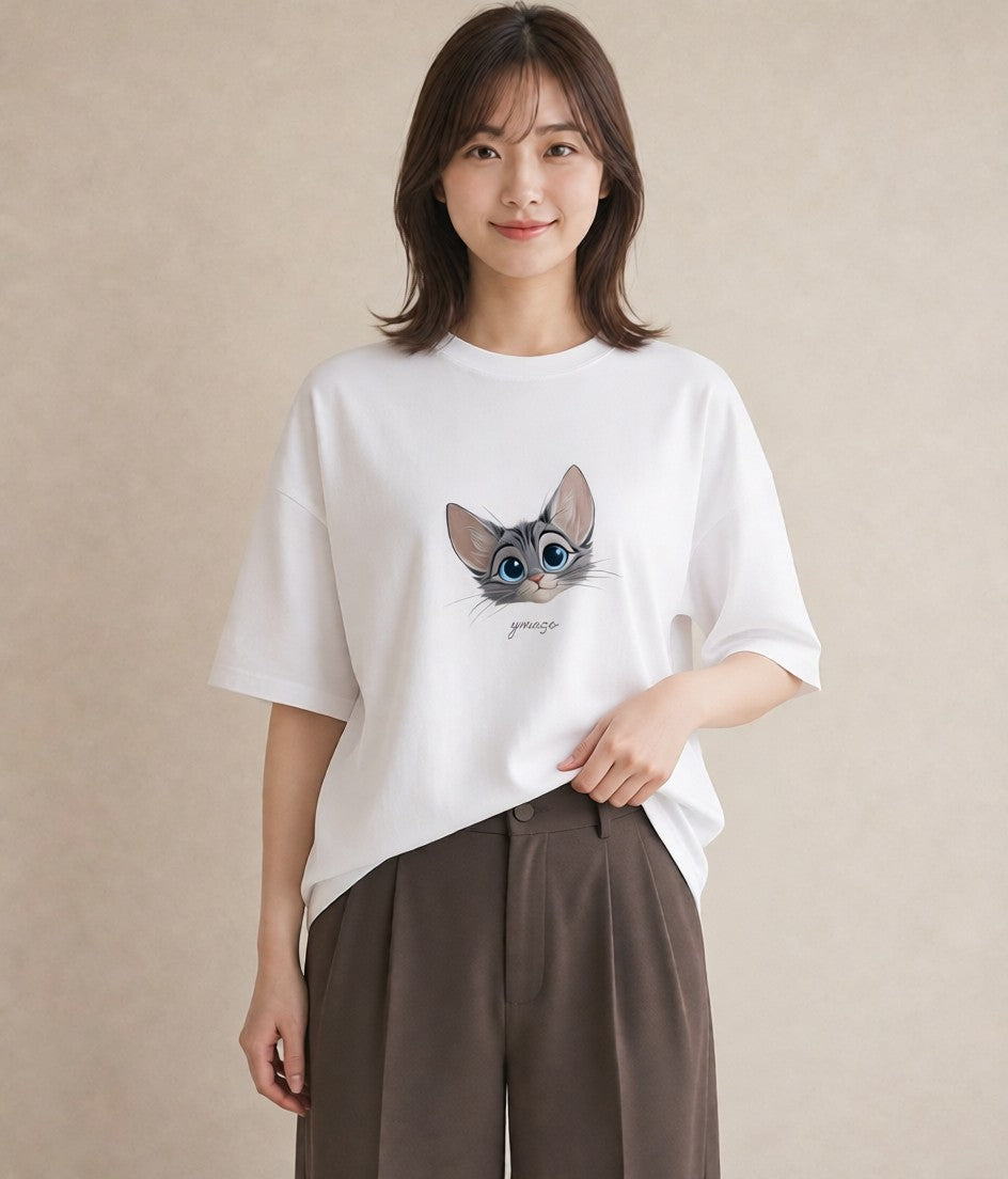 プリントTシャツ レディース サバトラ 猫 ねこ イラスト 可愛い 夏コーデ 通学 白T