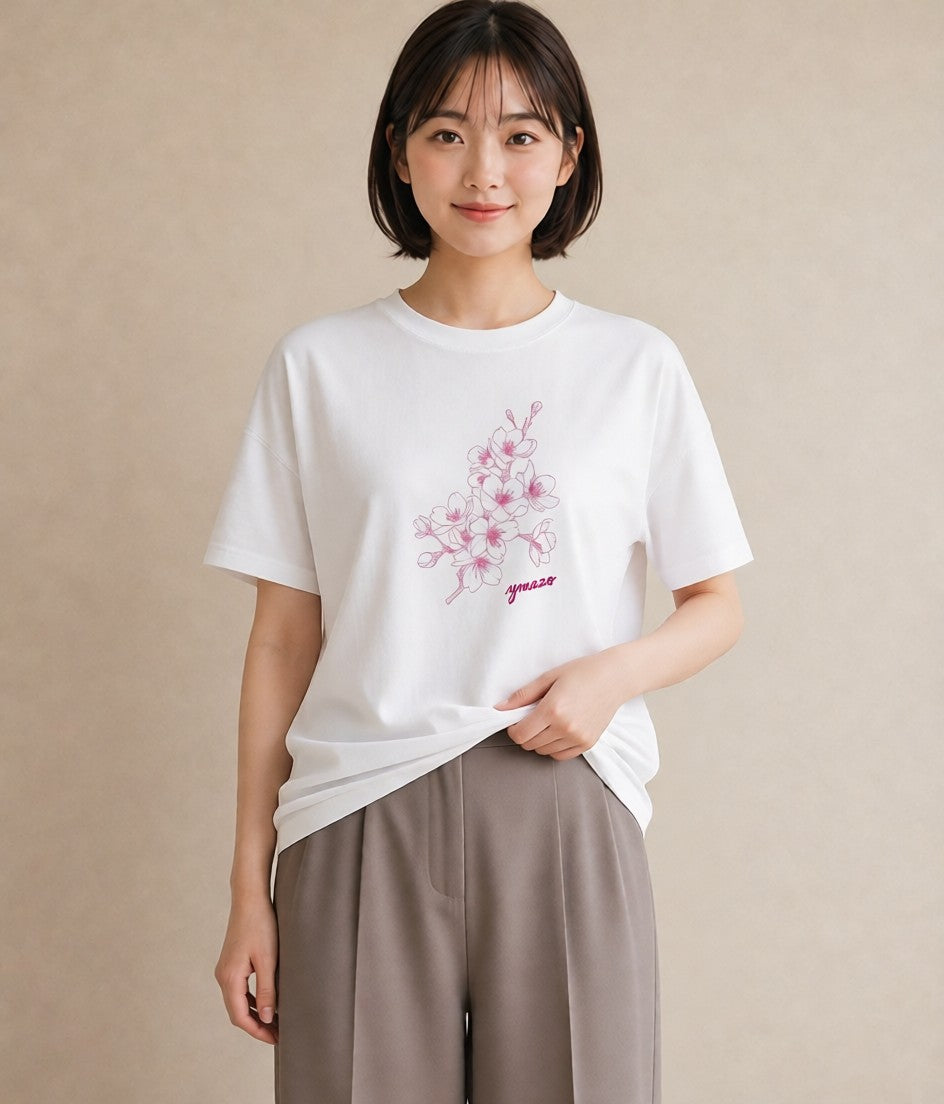 グラフィックTシャツ レディース さくら 桜 桜の枝 イラスト 可愛い ホワイトデー 春服 白T