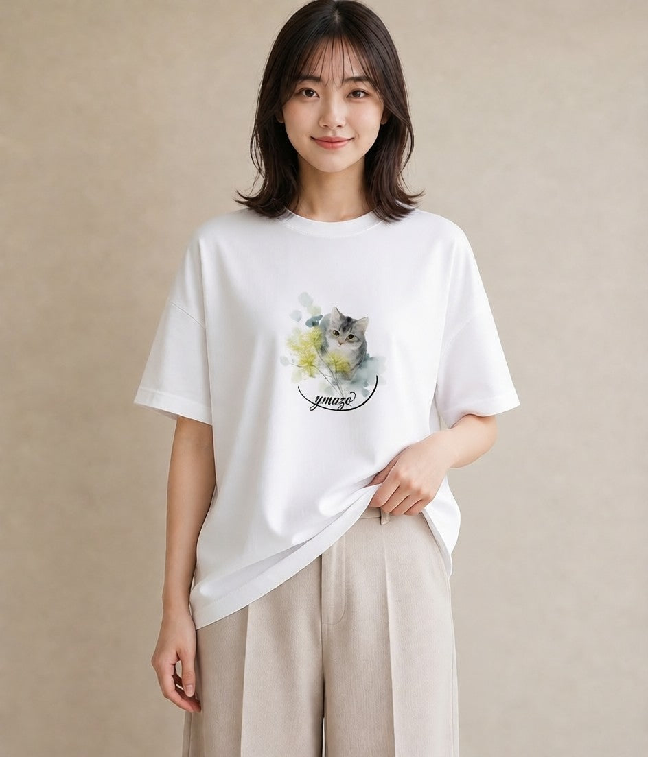 デザインTシャツ レディース 猫の手 猫 ねこ イラスト きれいめ 買い物 夏コーデ 白T