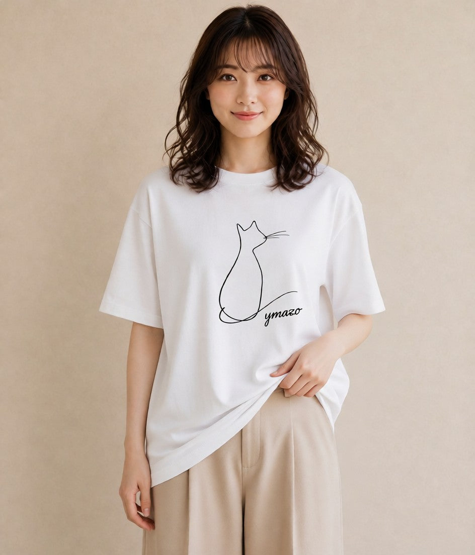 デザインTシャツ レディース 猫 ねこ ネコ イラスト ナチュラル 誕生日プレゼント 綿100 白T