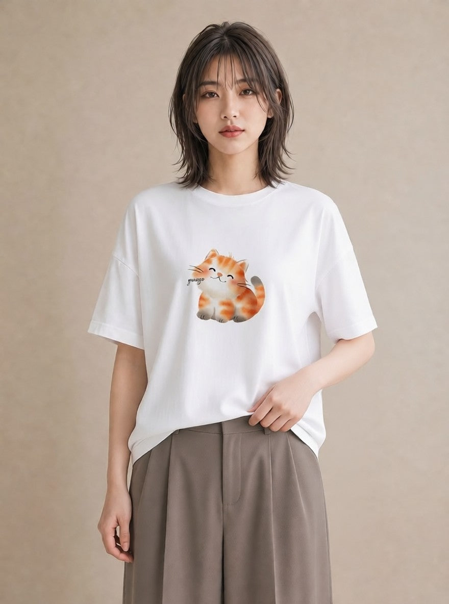 プリントTシャツ レディース ブリティッシュショートヘア 猫 ねこ イラスト シック カフェ巡り 女子会 白T