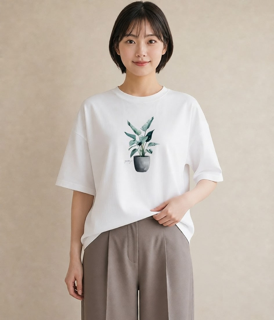 プリントTシャツ レディース 観葉植物 植物 ボタニカル イラスト ゆるコーデ 誕生日プレゼント 綿100 白T