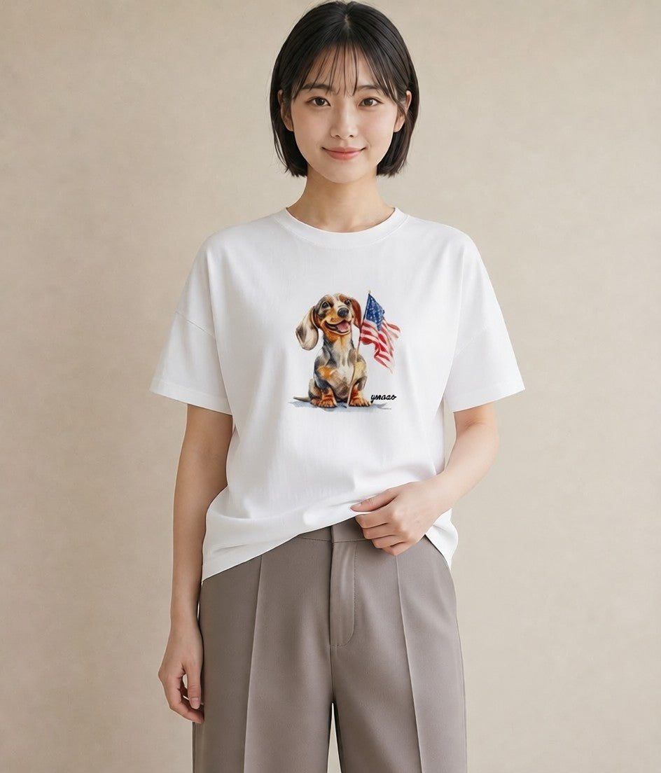 グラフィックTシャツ レディース ミニチュアダックスフンド 犬 いぬ イラスト 上品 姉妹 送別ギフト 白T