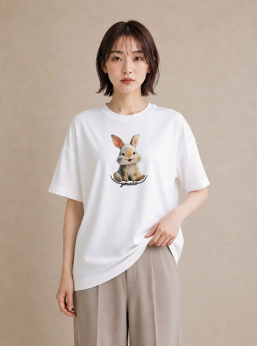プリントTシャツ レディース うさぎ ウサギ ラビット ペット 動物 イラスト ボタニカル ホワイトデー 春服 白T