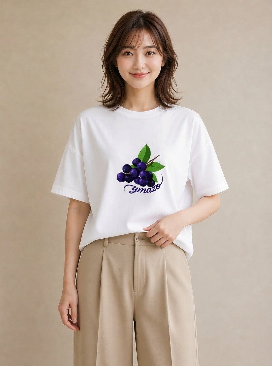 半袖Tシャツ レディース ブルーベリー 食べ物 フード イラスト シック お出かけ 普段着 白T