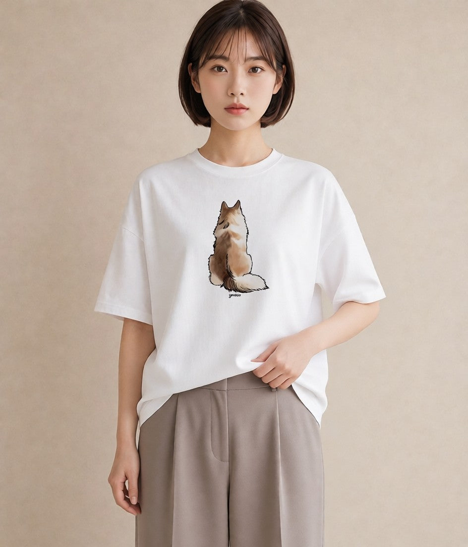 グラフィックTシャツ レディース 猫 ねこ イラスト ヴィンテージ風 休日 ペアコーデ 白T