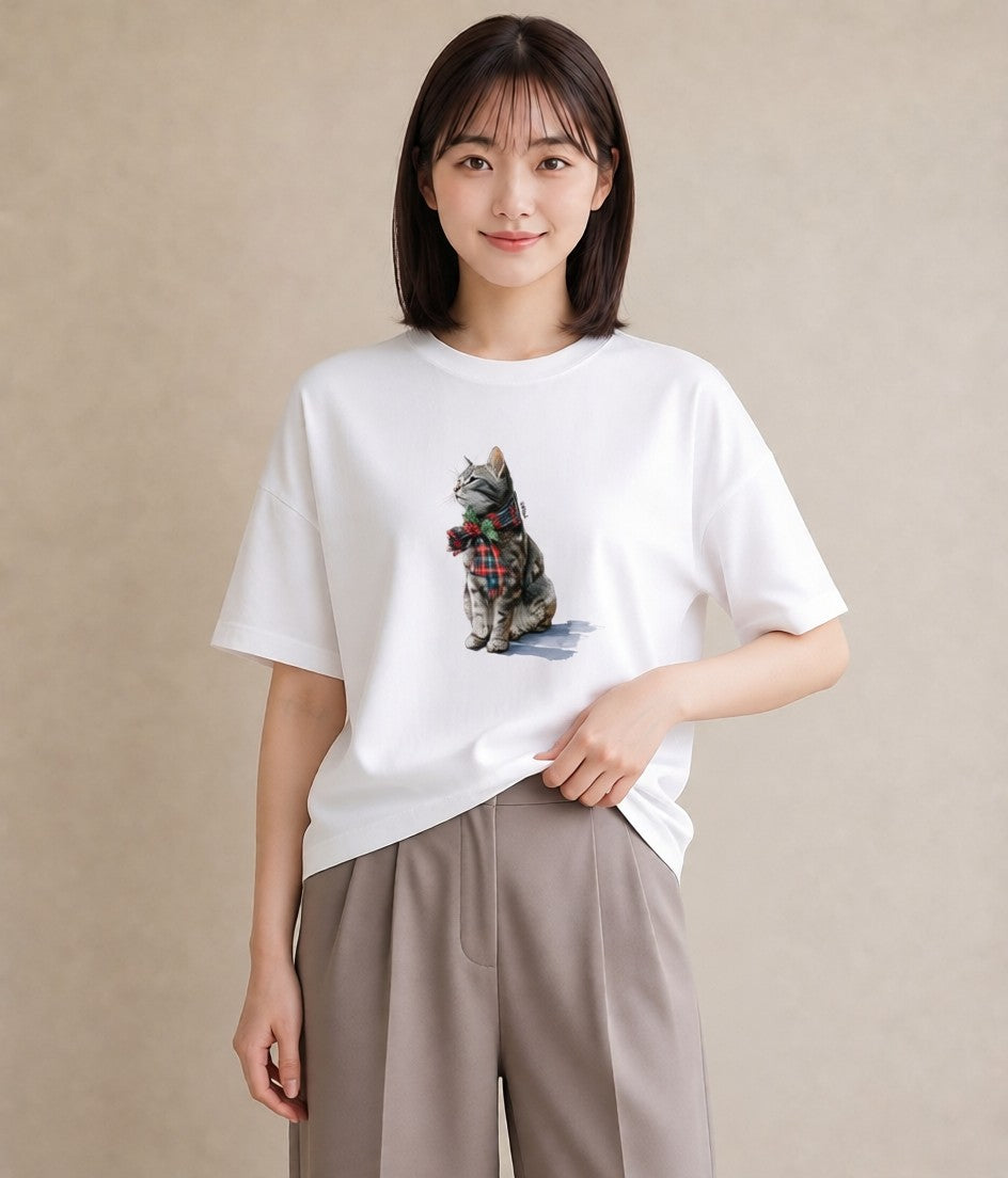 グラフィックTシャツ レディース スコティッシュフォールド 猫 ねこ イラスト 個性的 秋コーデ おしゃれギフト 白T