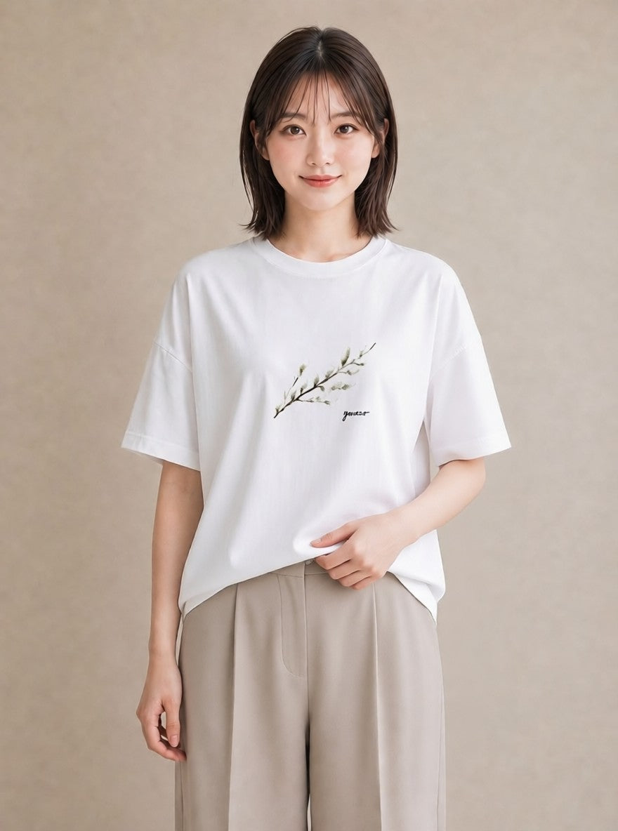 プリントTシャツ レディース ガラス瓶 小枝 ボタニカル ナチュラル アンティーク イラスト ゆるかわ レイヤード 友達ギフト 白T