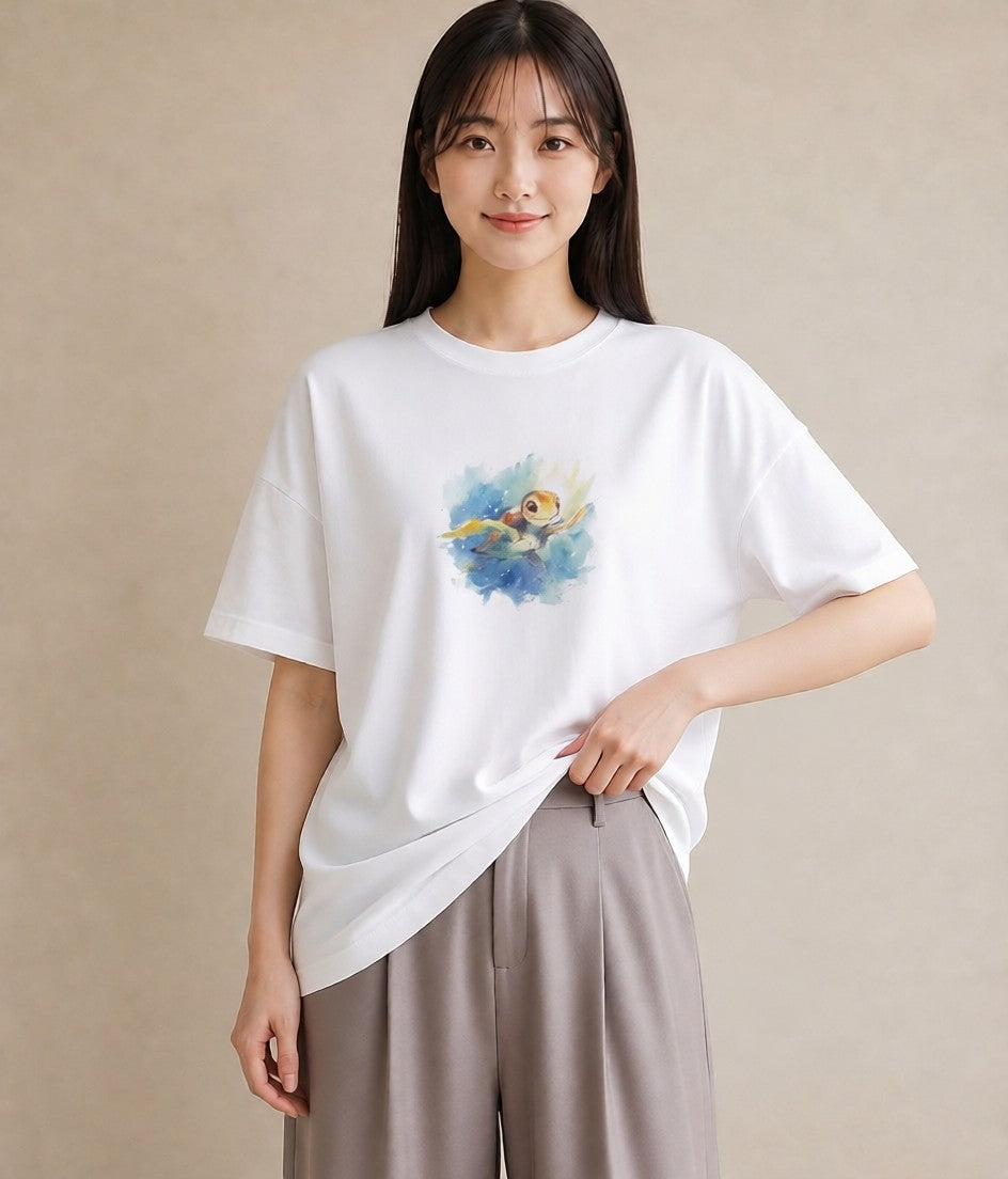 半袖Tシャツ レディース ゼニガメ ペット 動物 イラスト 北欧風 ギフト 母の日 白T