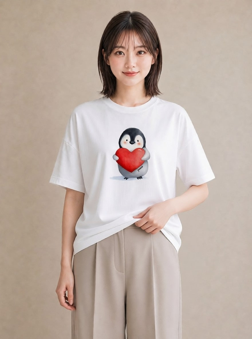 半袖Tシャツ レディース コウテイペンギン 動物 アニマル イラスト ニュアンス ギフト 母の日 白T