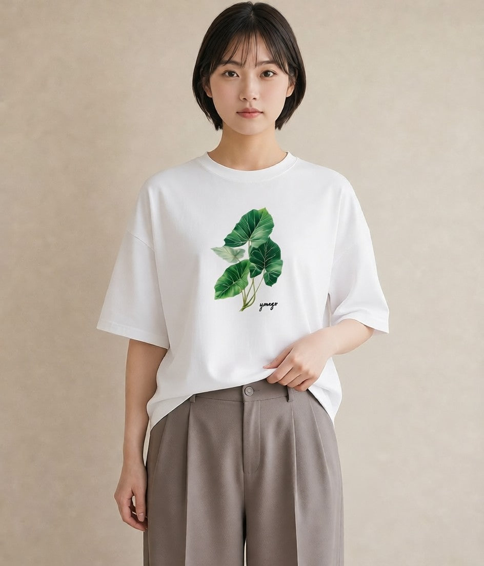半袖Tシャツ レディース モンステラ 植物 ボタニカル イラスト ニュアンス 社会人 女性 白T
