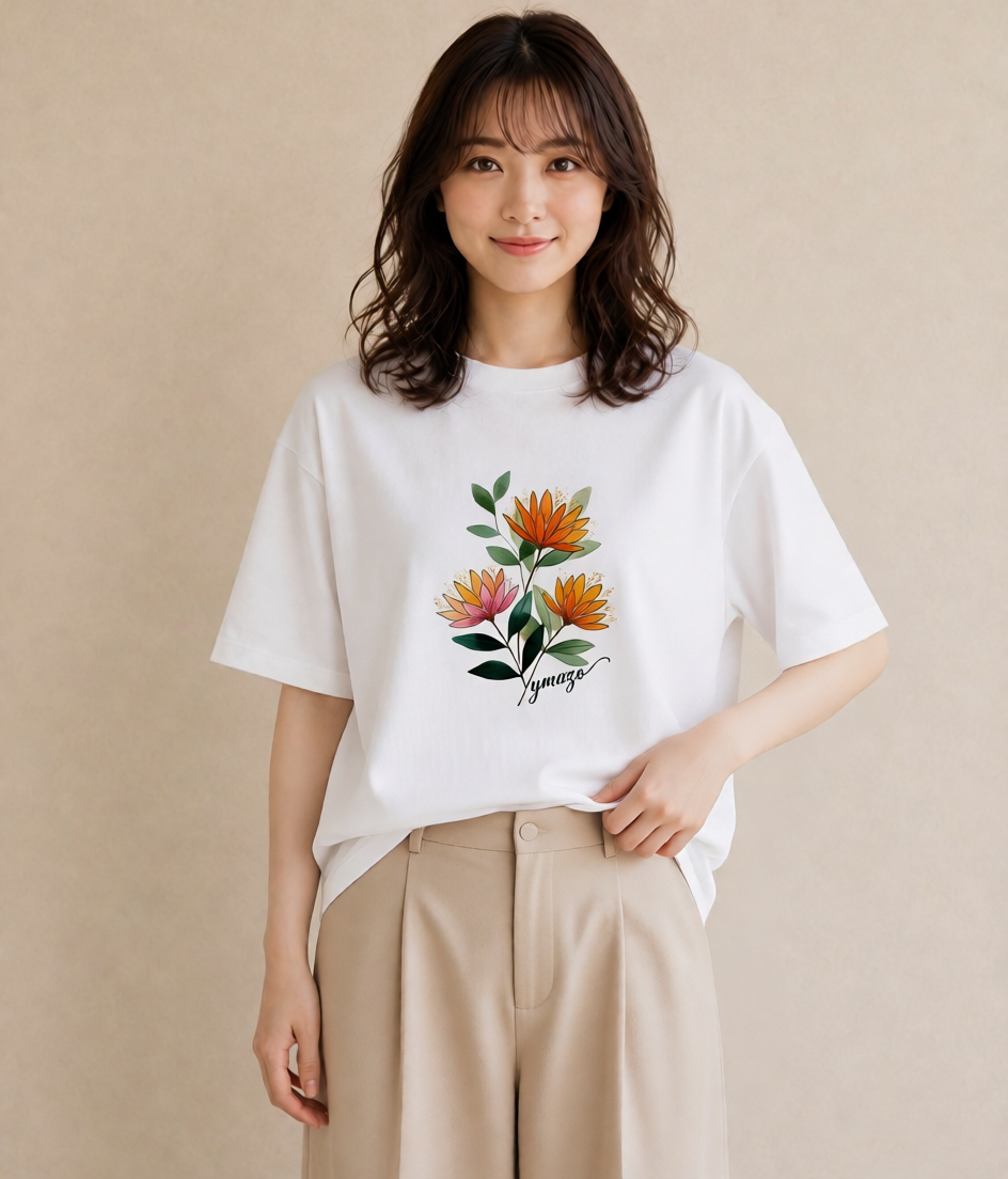 グラフィックTシャツ レディース ミモザ 花 花柄 イラスト シンプル ルームウェア ギフト 白T