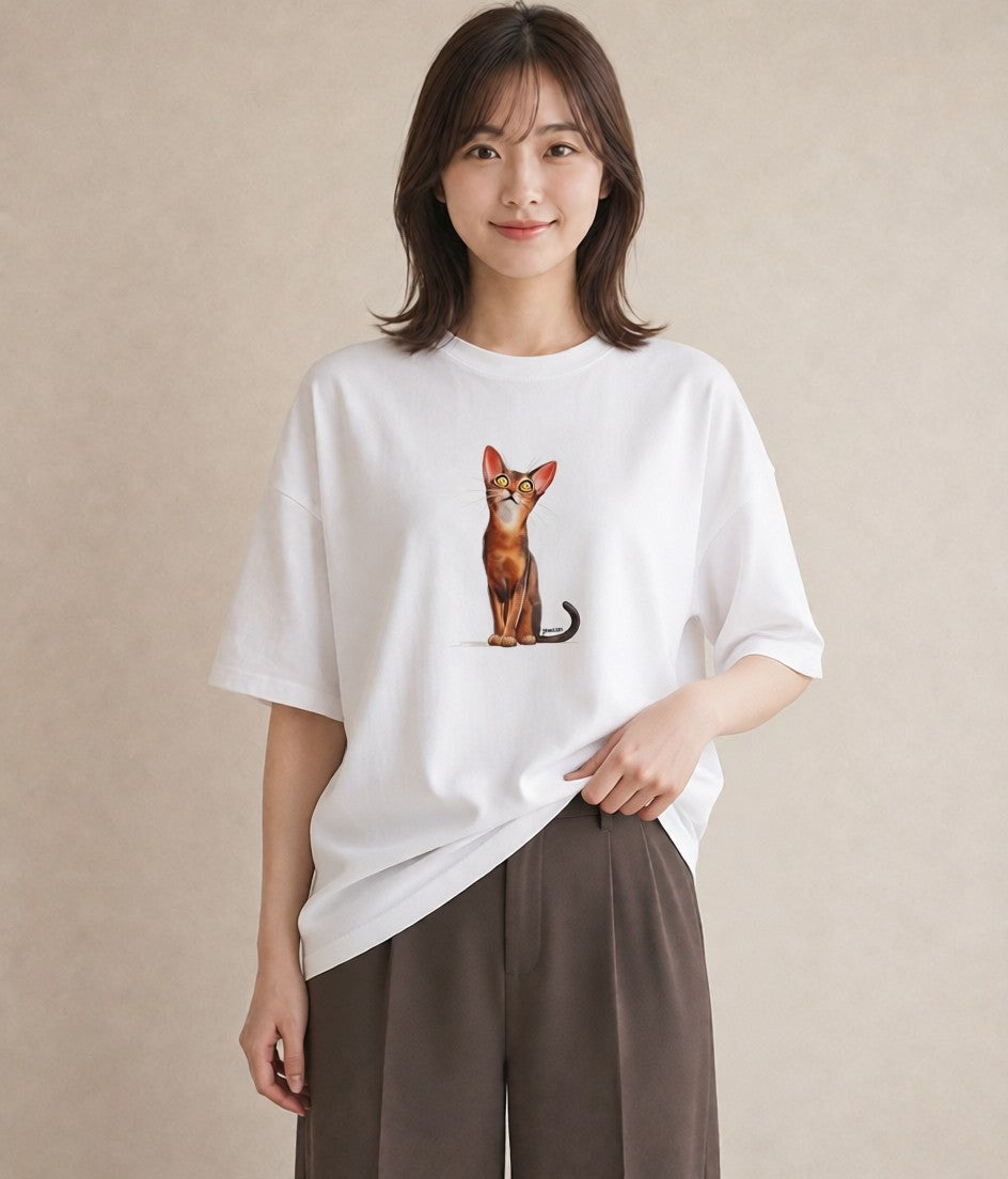 デザインTシャツ レディース 茶トラ 茶猫 猫 ねこ イラスト ラフ 通学 誕生日プレゼント 白T