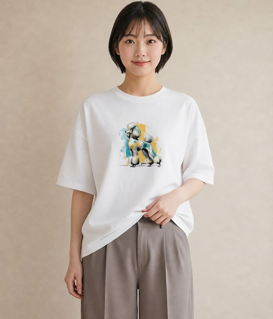 デザインTシャツ レディース トイプードル プードル 犬 いぬ イラスト レトロ おしゃれギフト 社会人 白T