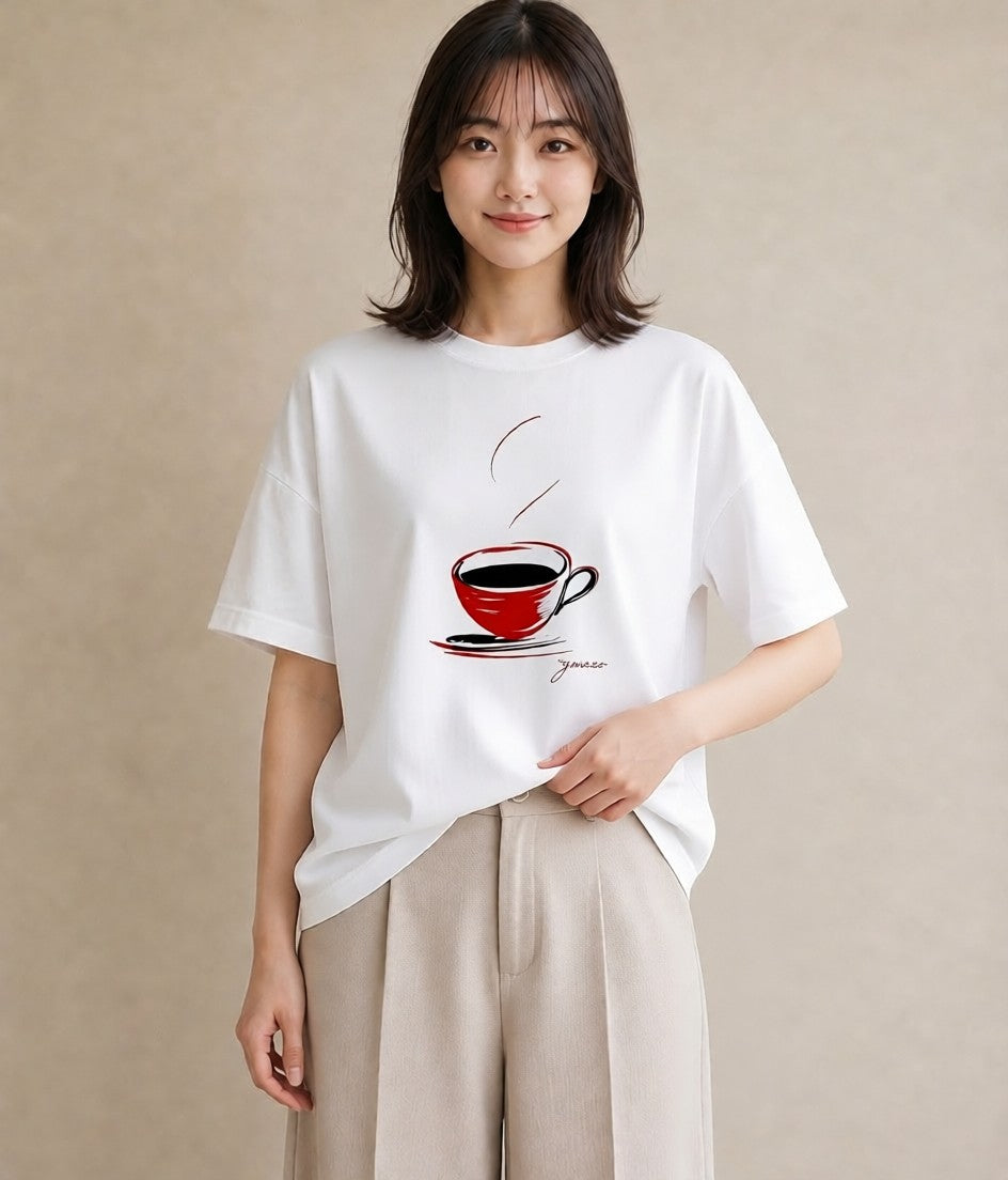 プリントTシャツ レディース コーヒー カフェ 珈琲 イラスト ヴィンテージ風 部屋着 女性向けギフト 白T