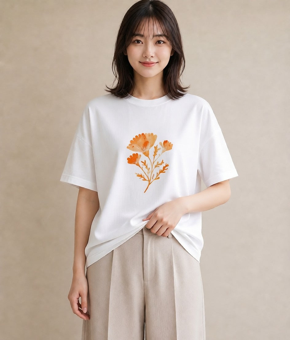 プリントTシャツ レディース カーネーション 花 花柄 イラスト ラフカジュアル クリスマス 旅行 白T