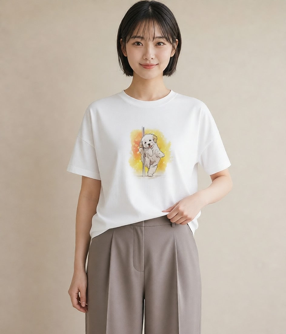 Tシャツ レディース ビションフリーゼ 犬 いぬ イラスト アート風 送別ギフト 通勤 白T