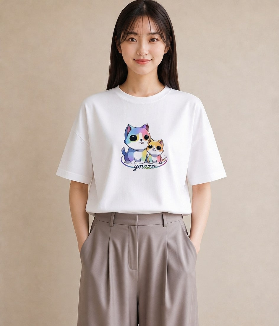 プリントTシャツ レディース ニャンコ 猫 ねこ イラスト モード お出かけ 普段着 白T