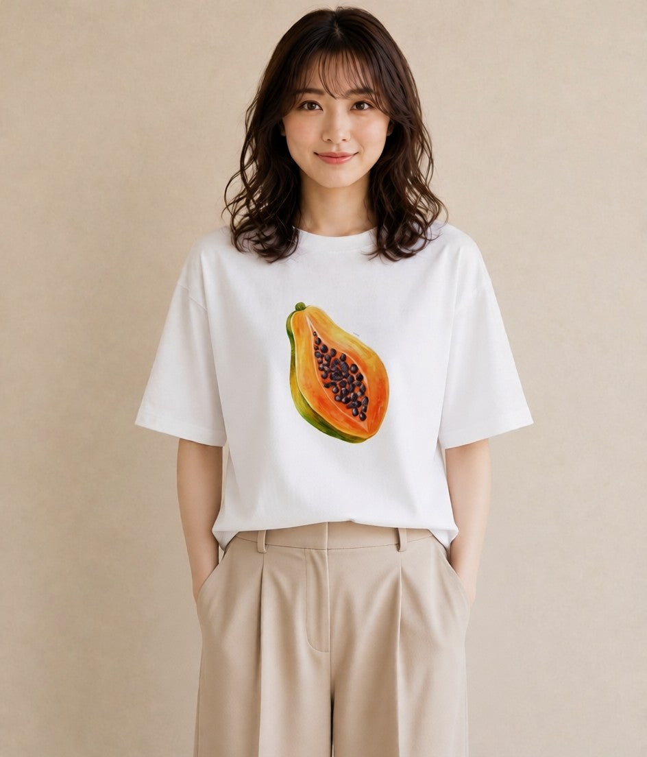 グラフィックTシャツ レディース メロン 食べ物 フード イラスト 淡色 女性 旅行用 白T