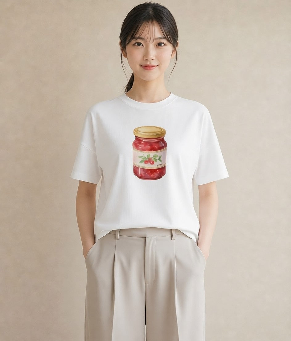 半袖Tシャツ レディース はちみつ 食べ物 フード イラスト きれいめ 普段着 週末コーデ 白T
