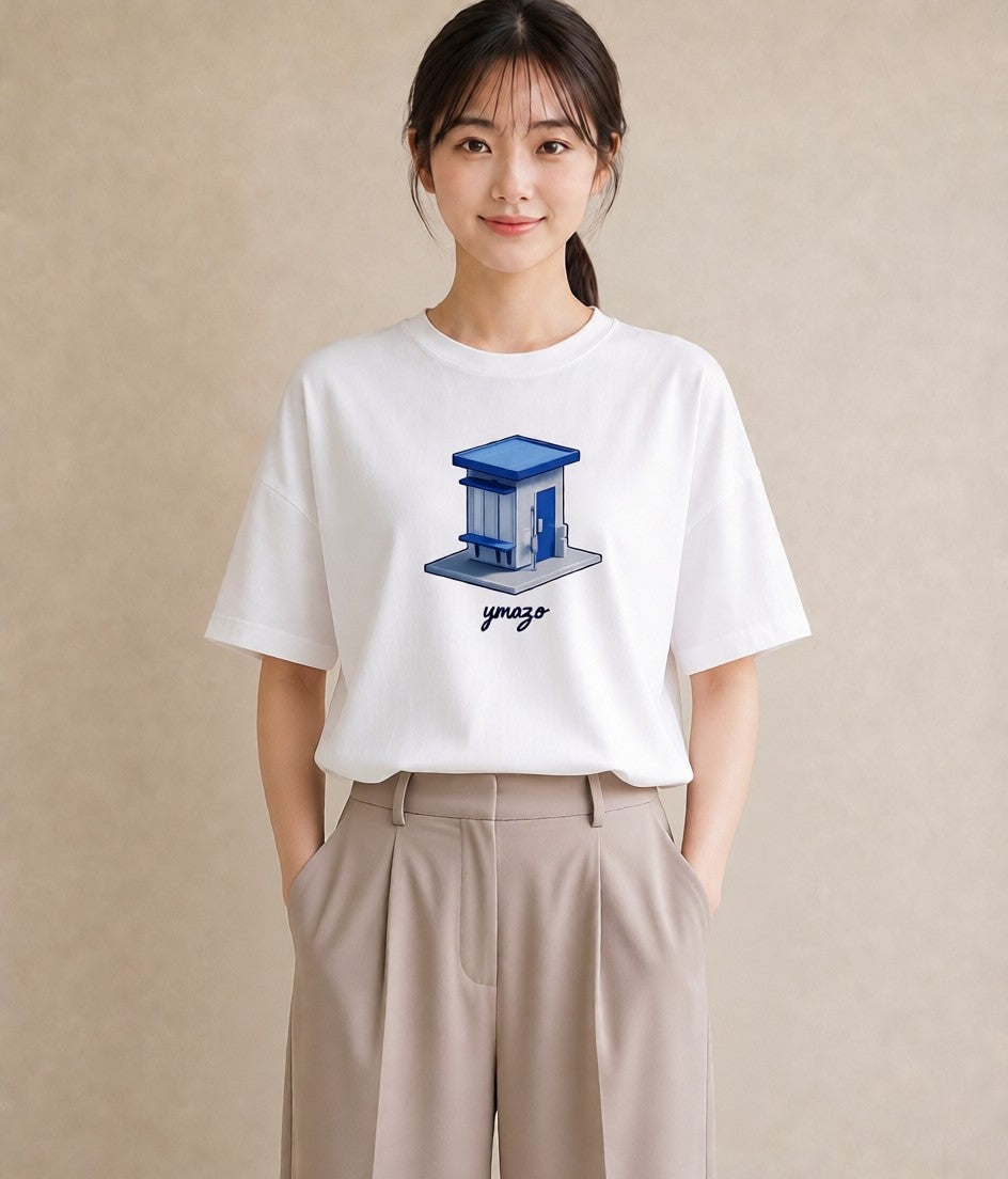 グラフィックTシャツ レディース 駅のホーム ローカル線 駅 ナチュラル アンティーク イラスト 水彩風 友達ギフト 部屋着 白T