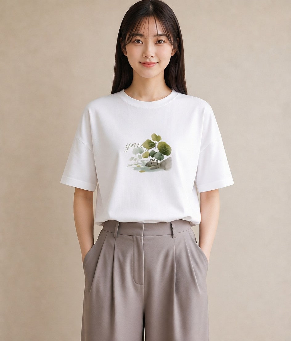 半袖Tシャツ レディース 桟橋 水辺 波止場 ナチュラル アンティーク イラスト モード 女性 旅行用 白T