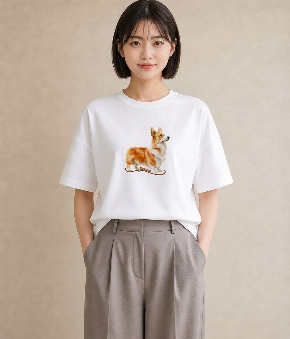 プリントTシャツ レディース ウェルシュコーギー コーギー 犬 いぬ イラスト ヴィンテージ風 おしゃれギフト 社会人 白T