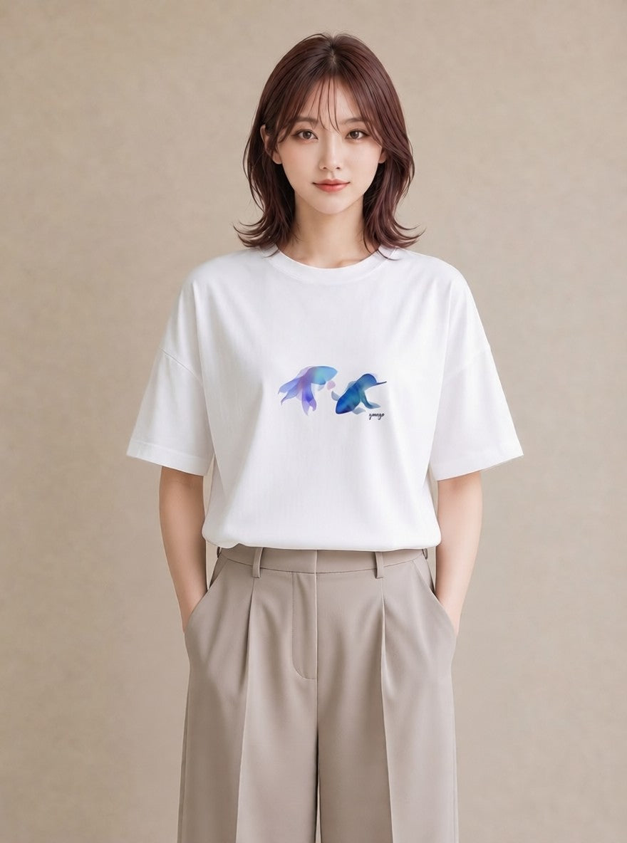 グラフィックTシャツ レディース グッピー ペット 動物 イラスト アート風 カジュアルコーデ 買い物 白T