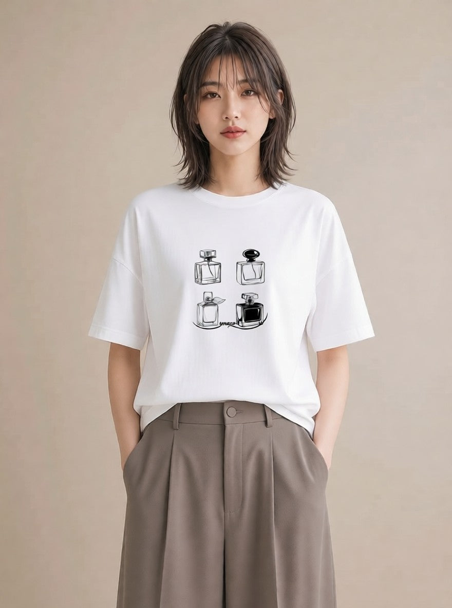 Tシャツ レディース 香水 香水瓶 パフューム イラスト レトロ 送別ギフト 通勤 白T