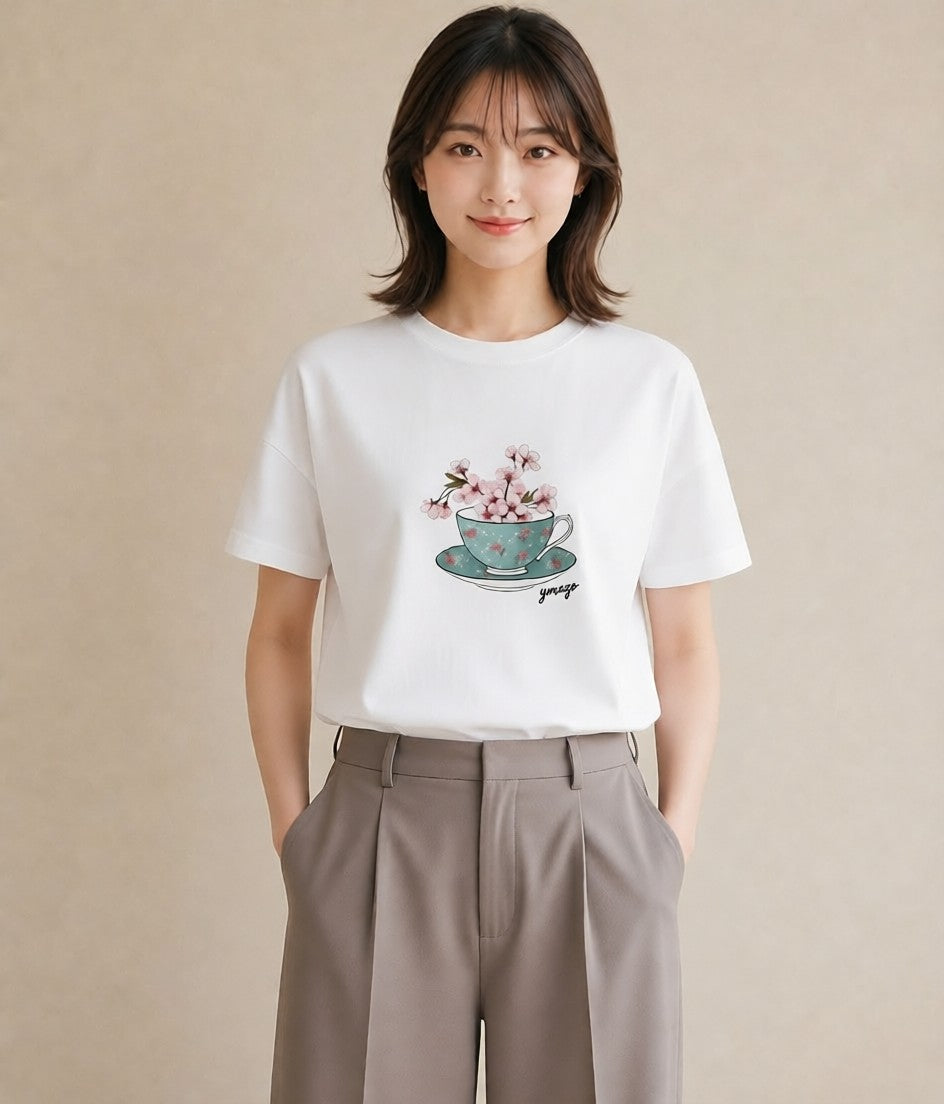 デザインTシャツ レディース 紅茶 食べ物 フード イラスト きれいめカジュアル 旅行用 海 白T