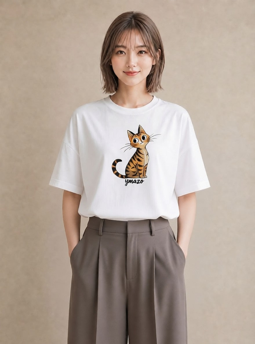 Tシャツ レディース キジトラ 猫 ねこ イラスト モード ビーチ デイリーウェア 白T