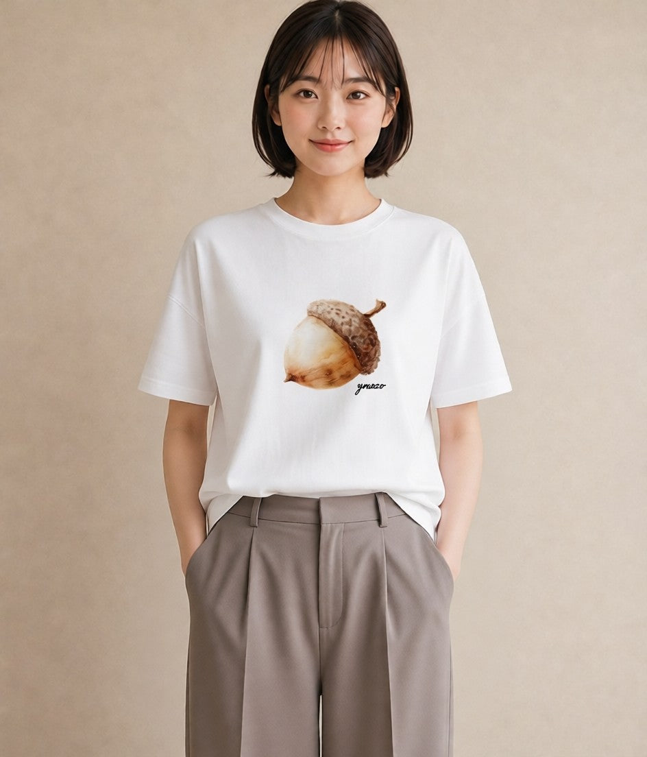 Tシャツ レディース 松ぼっくり 植物 ボタニカル イラスト シンプル お出かけ 普段着 白T