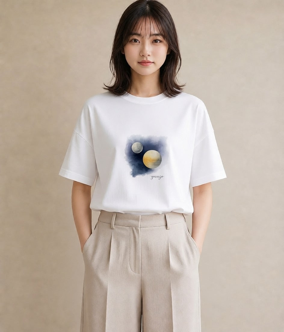 グラフィックTシャツ レディース 宇宙 星空 イラスト ユニーク カジュアルコーデ 買い物 白T