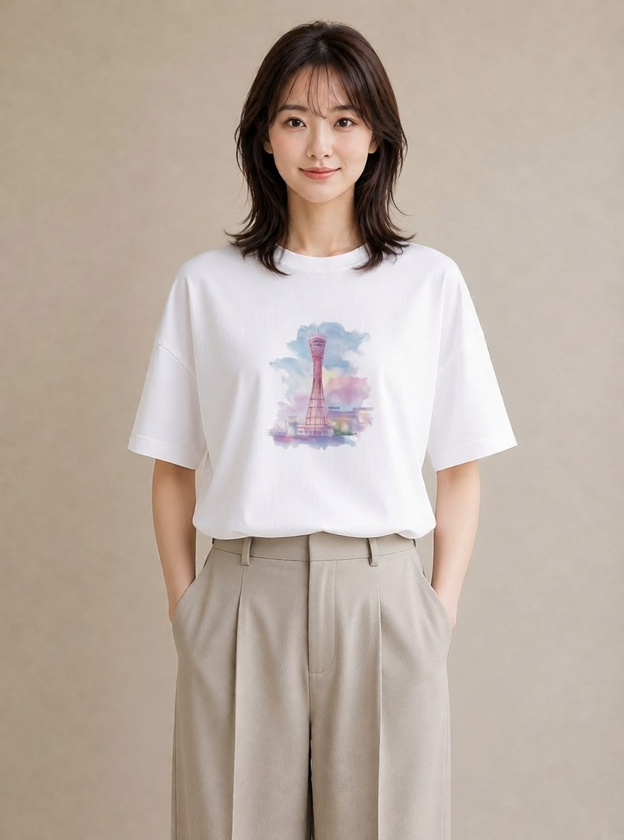 デザインTシャツ レディース 灯台 霧 海 ナチュラル アンティーク イラスト こなれ感 部屋着 女性向けギフト 白T