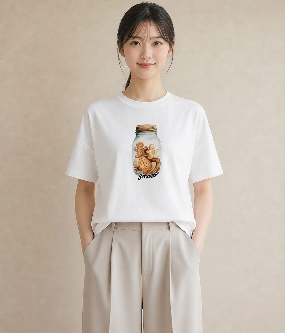 プリントTシャツ レディース 食パン 食べ物 フード イラスト 線画 ママ カフェ服 白T