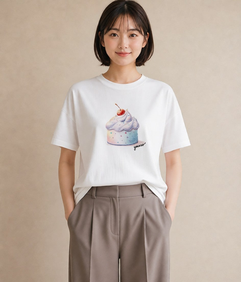 半袖Tシャツ レディース どら焼き 食べ物 フード イラスト カフェコーデ 友達ギフト 部屋着 白T