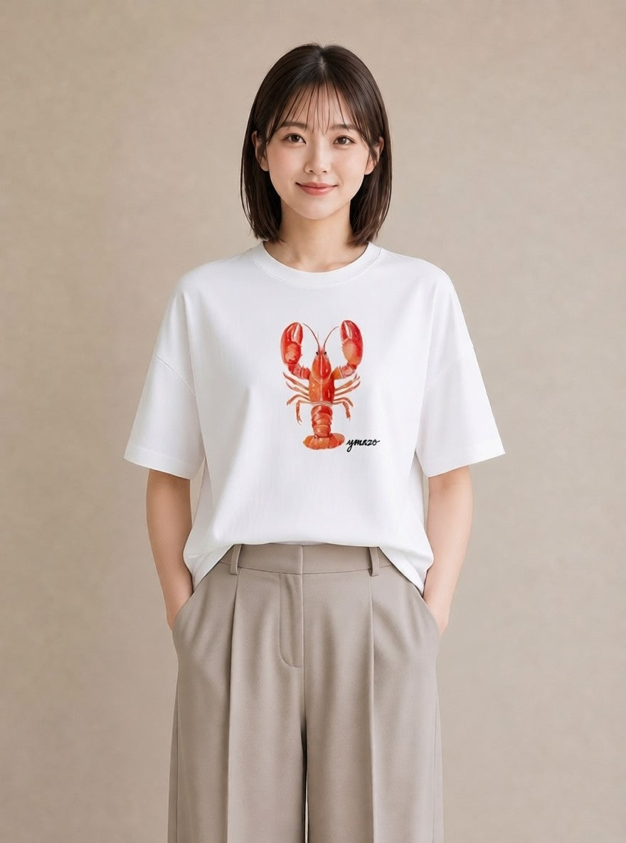 プリントTシャツ レディース カニ 海の生き物 海 イラスト 上品 お出かけ 普段着 白T