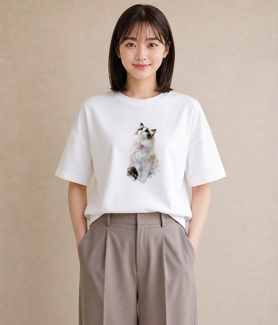 Tシャツ レディース 靴下猫 猫 ねこ イラスト カフェ巡り 女子会 白T