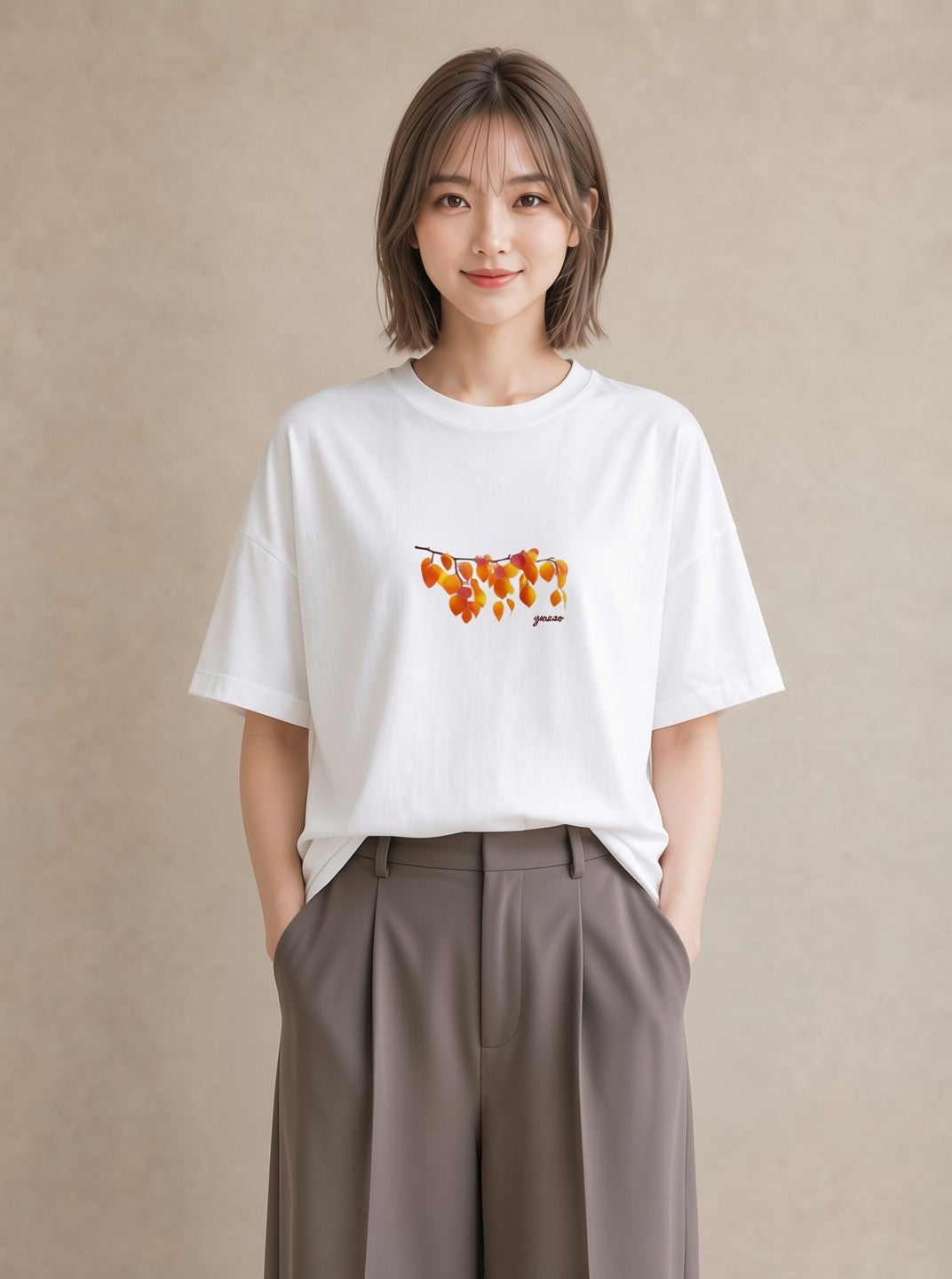 プリントTシャツ レディース 落ち葉 植物 ボタニカル イラスト 普段使い 母娘コーデ 自分用 白T