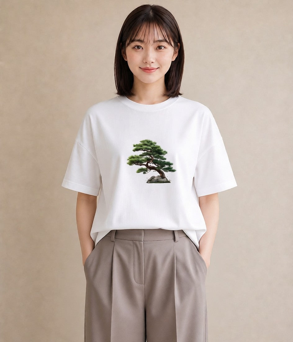 グラフィックTシャツ レディース 盆栽 植物 ボタニカル イラスト カジュアル お出かけ 普段着 白T