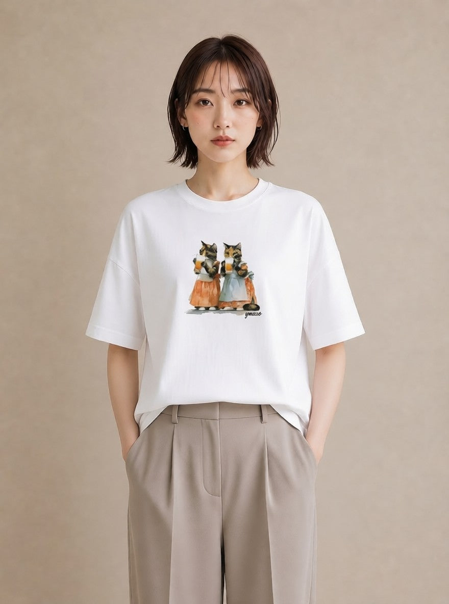 プリントTシャツ レディース サビ猫 猫 ねこ イラスト 可愛い 普段着 週末コーデ 白T